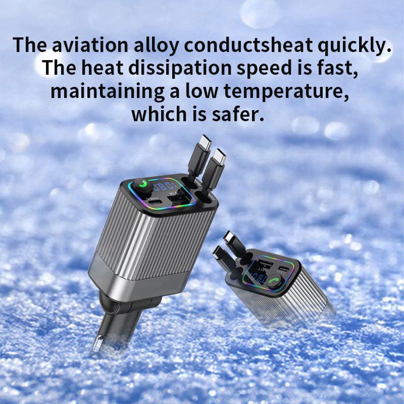 Автомобильное зарядное устройство Bluetooth 4 в 1, многофункциональное зарядное устройство, удобный в использовании адаптер для зарядки Type-C с цифровым дисплеем и выдвижным кабелем для iPhone
