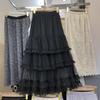 2025 ранняя новая эластичная талия кружево кружево сращивание слово большой маятник иностранный стиль серая торт юбка длинная юбка
