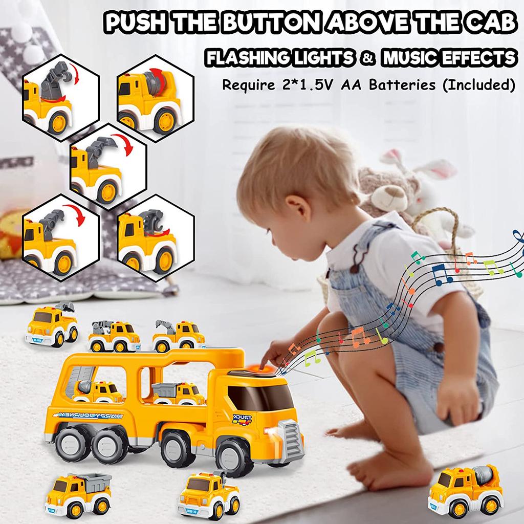 Toys Truck, Baby Toys Car Set with Play Mat/Storage Bag, 7 In 1 Construction Big Carrier Vehicle for Age 1-2 Boys Birthday Gifts for Kids Age 2-4