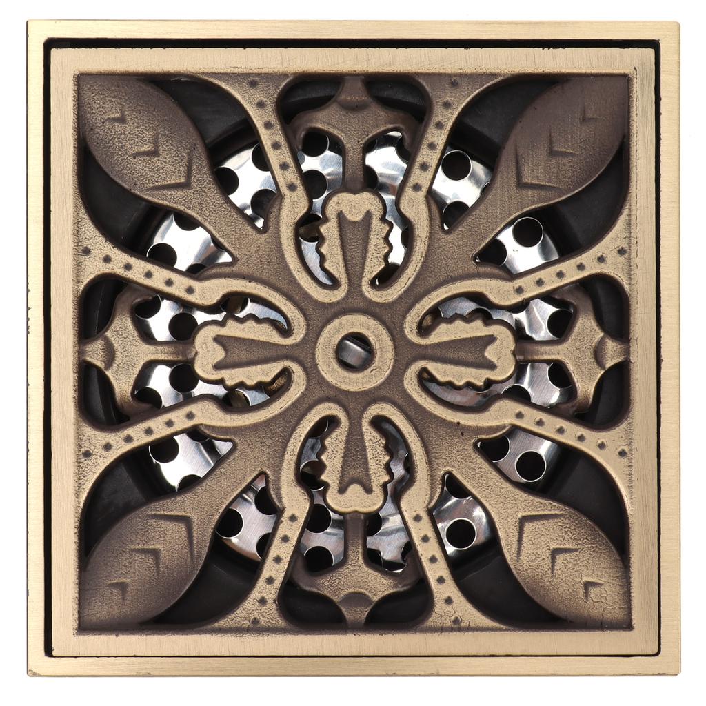 10x10cm Floor Drain Antique Copper Deodorant Shower Drain for Home Hotel Bathroom Toilet