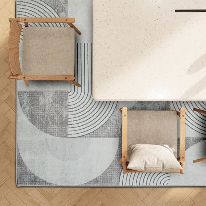Tapis salon moderne à motifs graphiques gris 190x240