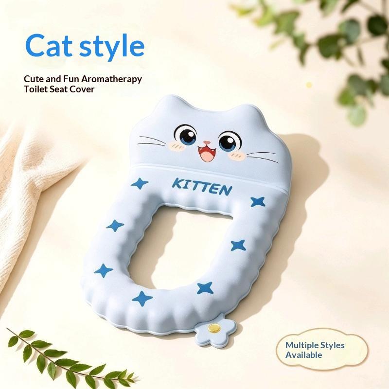 Cartoon EVA Warm Toilet Seat Cover Soft Washable Toilet Mat with Backrest Built-in Aromatherapy Pod for Family Bathroom Use