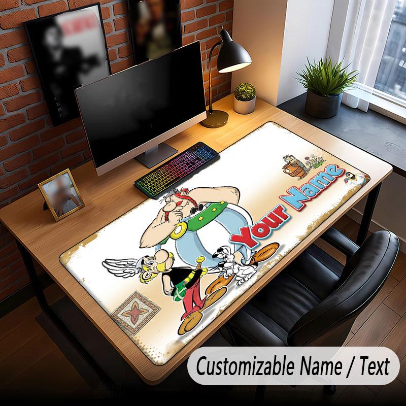 Custom Name Text Big Mouse Pad,Asterix & Obelix Soft Non Slip Extended Desk Mat For Home Office