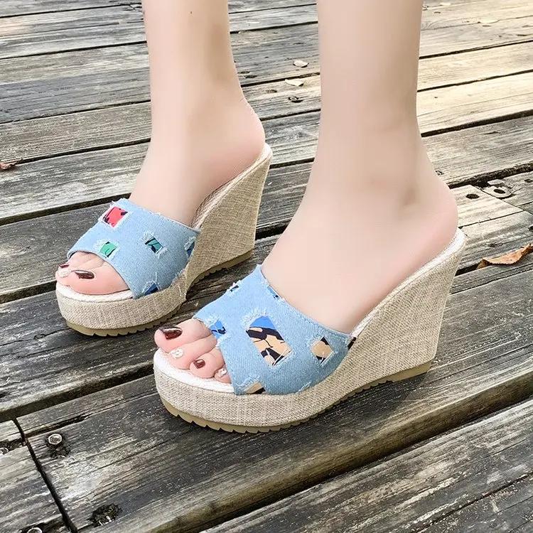 Fashion Rubber Wedge Heel Women's Slippers High Heels Light Mouth Simple Metal Women's Shoes Summer Women's Heel Sandals