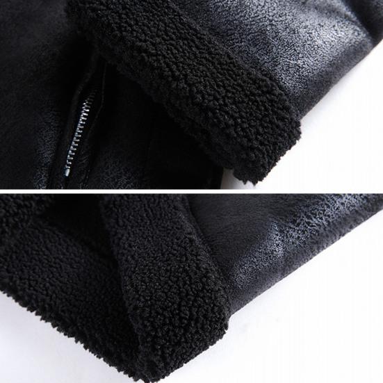 Men Jacket Lapel Long Sleeve Single Breasted Coat with Pockets Solid Color Reversible Design Polar Fleece Faux Leather Outwear