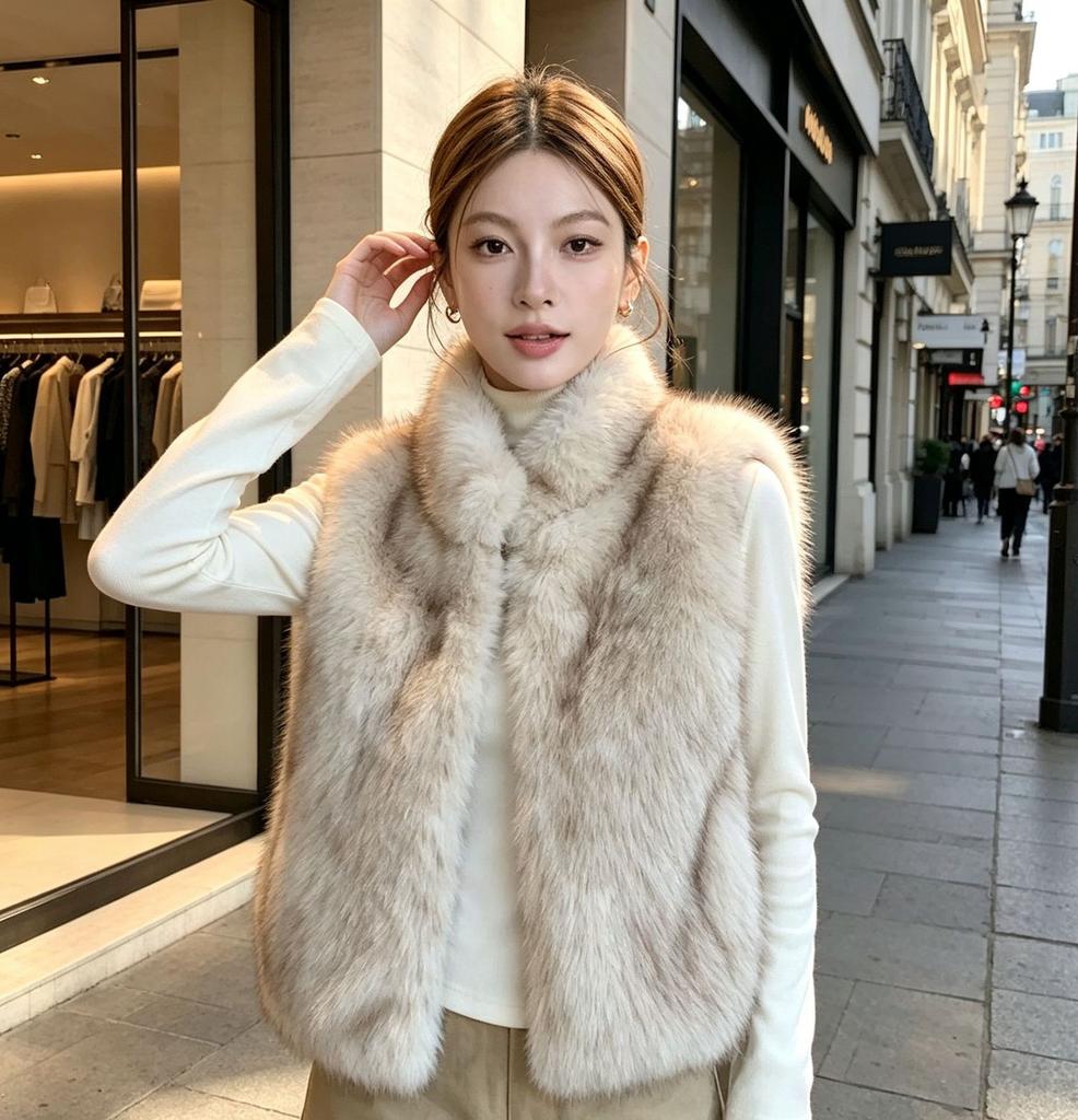 New imitation fox fur vest women's autumn and winter stand-up collar short furry vest outer wear stacked coat