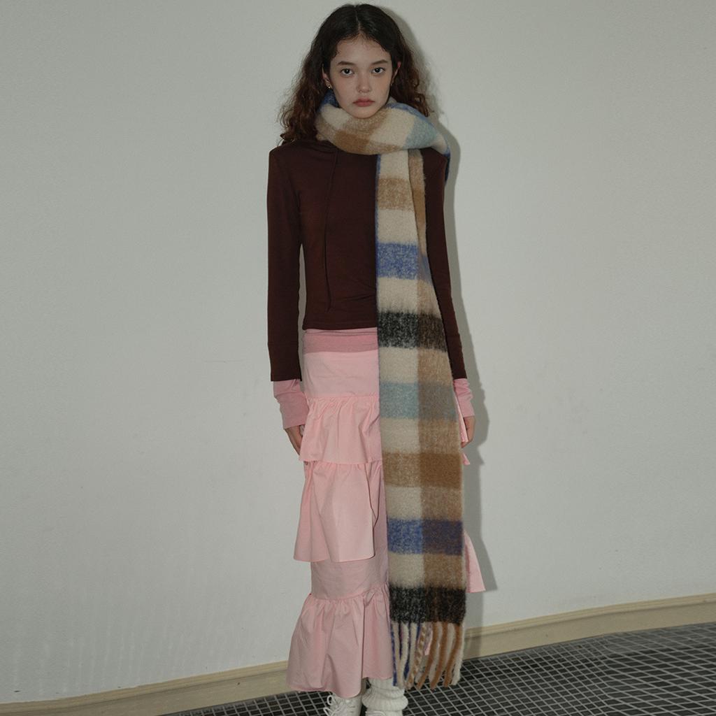 Wool Neutral Retro Blue Plaid Scarf Women's Winter Atmosphere Soft Waxy Wool Scarf