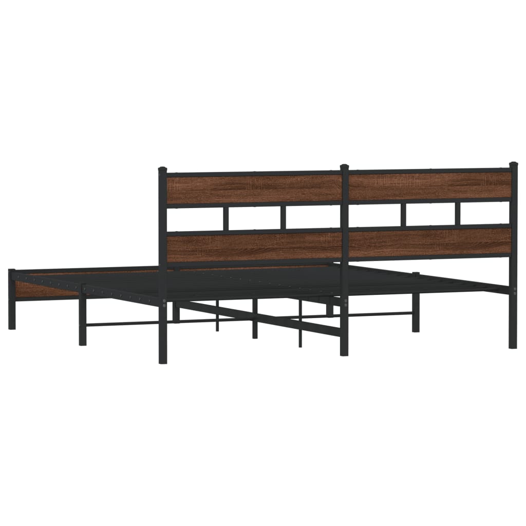 Metal Bed Frame without Mattress Brown Oak Effect 183 x 213 cm