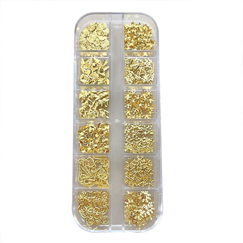 12 Секций Рождественские Металлические Слайсы Елка Снежинка Леденец Шестеренка Звезда Золото Серебро Украшения Блестки для Нейл-арта Маникюрные Шармы