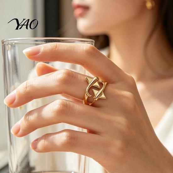 Golden Plated Ring Adjustable Open for Men Women, Silver Statement Ring, Non Tarnish Alloy Finger Jewelry Gift Him Her Daily Wear