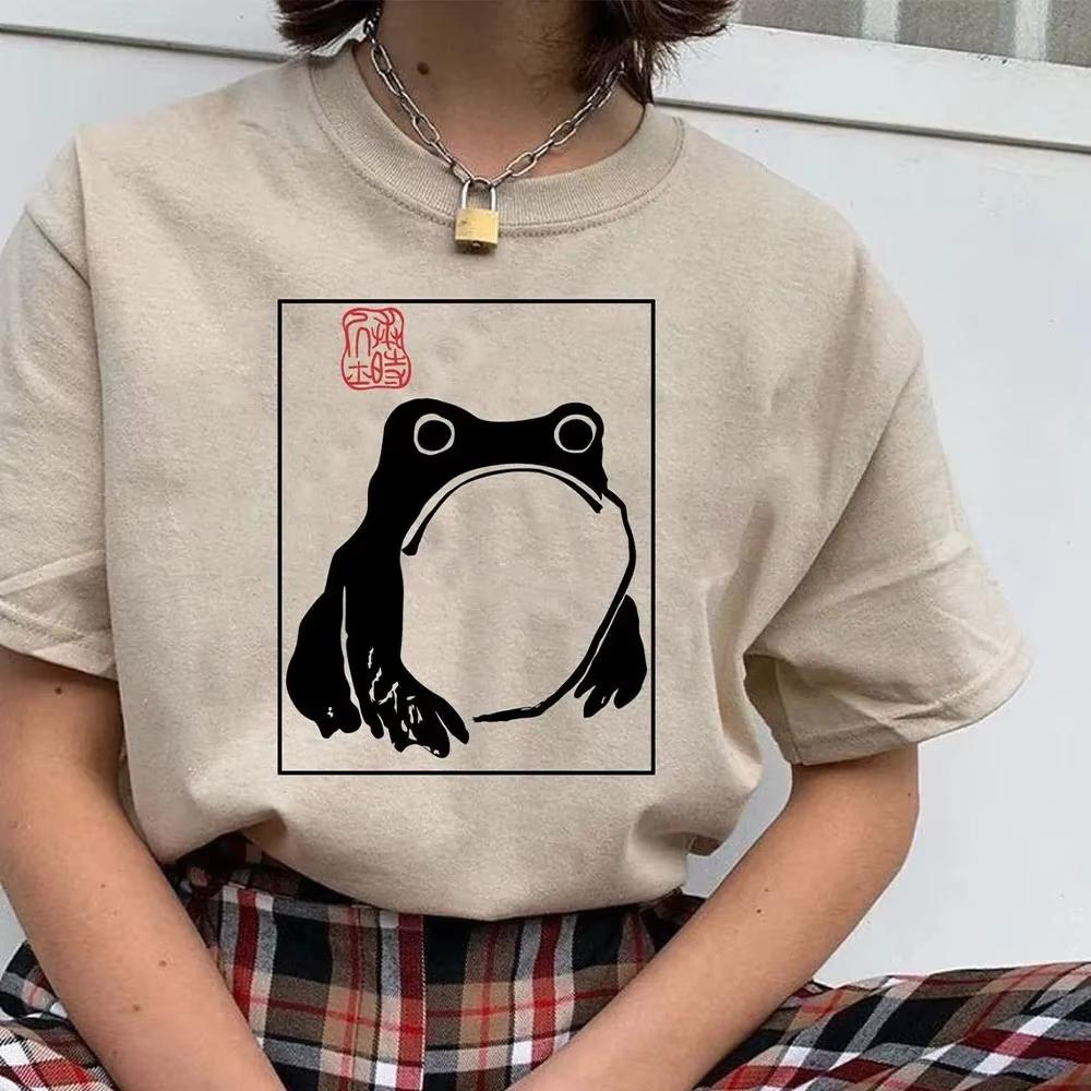 2026 Adult Loose Fit Original Handmade Ink Frog Illustration T Shirt Breathable Top Casual Retro Oriental Street Outfits