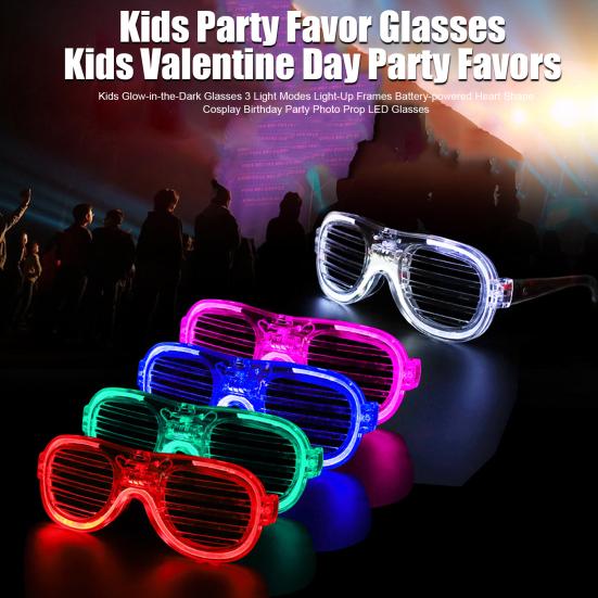 Kids Glow-in-the-Dark Glasses 3 Light Modes Light-Up Frames Battery-powered Heart Shape Cosplay
