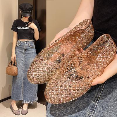 Модные женские сандалии с пайетками, плоские женские сандалии, женская пляжная ПВХ-желейная обувь, женская обувь Sasual, блестящие однотонные сандалии Femininos