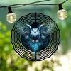 3D Hanging Garden Wind Chime Metal Wind Spinner with Ice Blue Phantom Owl Pattern for Outdoor Yard Decoration No Power Required