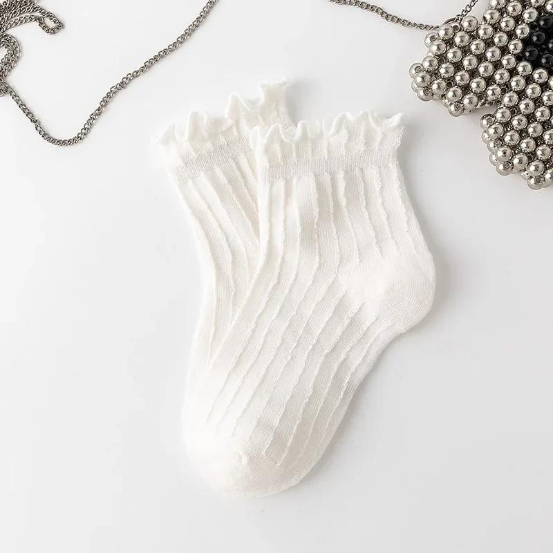 Носки с оборками для девочек, кружевные носки JK Calf для детей, милые носки принцессы с оборками белого и черного цвета для детей, одежда на весну и лето