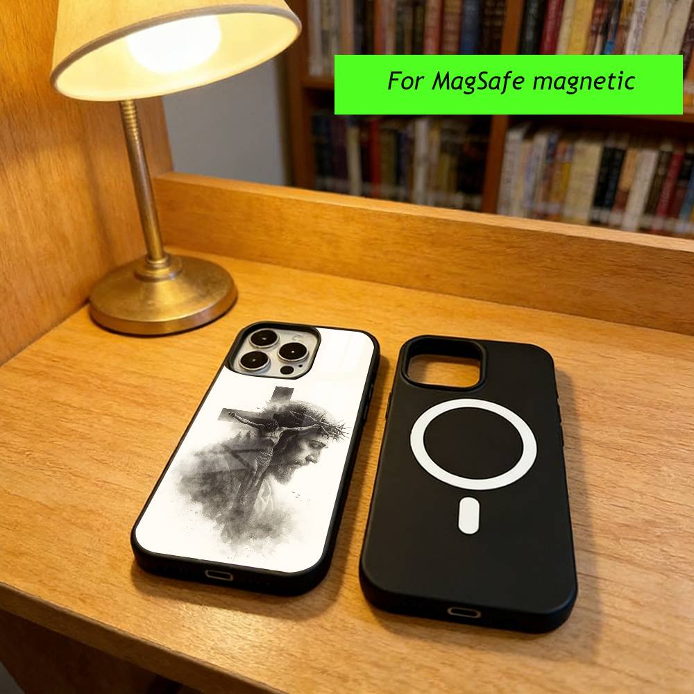 Чехол для телефона с изображением Иисуса Христа Для iPhone17,16,15,14,13,12,11 Plus,Pro Магнитный с Magsafe Беспроводная зарядка