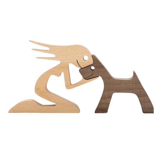 Собака и человек Орнамент Деревенский Деревянный Мальчик и Собака Украшение Минималистичный Щенок