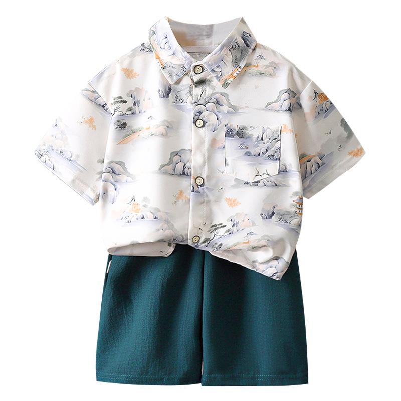 Kids Fashion Short-sleeved Shirt Set Summer Boys Casual Shorts Set