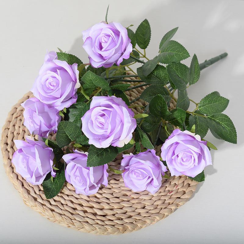 Artificial Ninehead Rose Bouquet Wedding Decor Silk Flowers For Home And Event Use