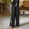Women Vintage Jacquard Straight Pants Elastic Waist Summer Chinese Style Blend Women Long Pants