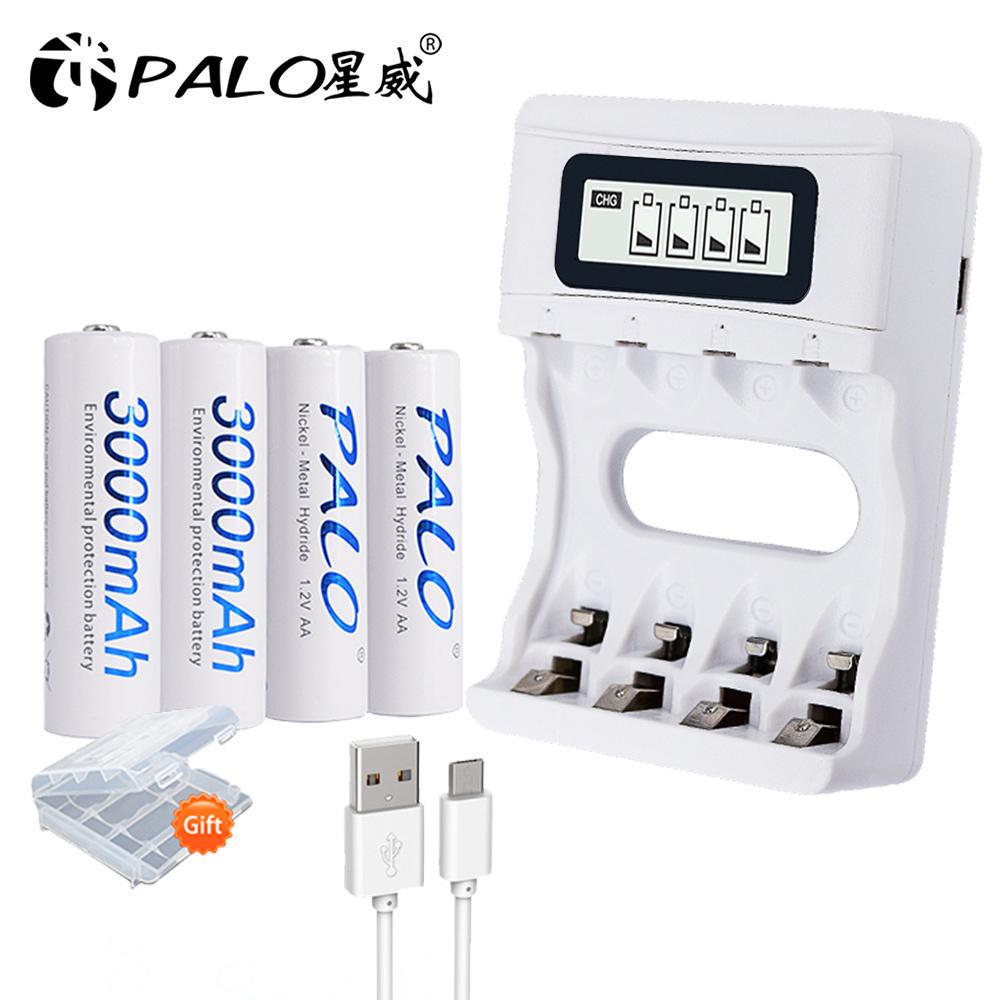 PALO 4-12 шт. aa Ni-MH аккумуляторная батарея 1,2 В 3000 мАч + USB ЖК-дисплей умное быстрое зарядное устройство для батарей типа aa aaa