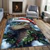 Christmas Dragon Rug  Festive Holiday Carpets Green Dragon with Holly Berries Design Winter Seasonal Decor Skid resistant carpet