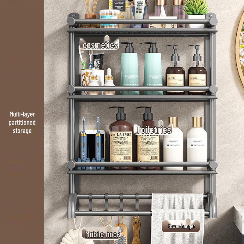 Gray Thick No-Drill Wall-Mounted Bathroom Towel Rack