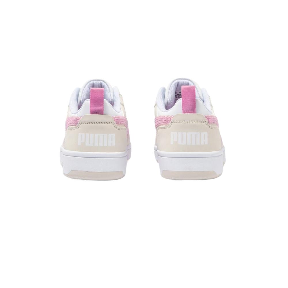 Puma Rebound V6 Lo Удобные детские кроссовки для скейтбординга с круглым носком и низким верхом Бело-розовые 398722-01