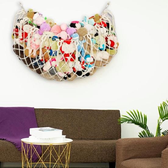 Настенный сетчатый мешок для мягких игрушек Гамак большой вместимости Дизайн с кисточками