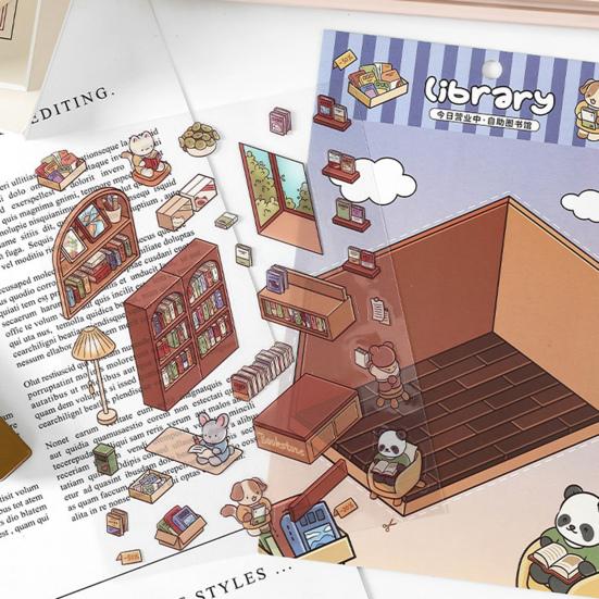 4 Set 3D DIY House Scene Stickers Stress Relief Decals Supermarket Coffee Shop