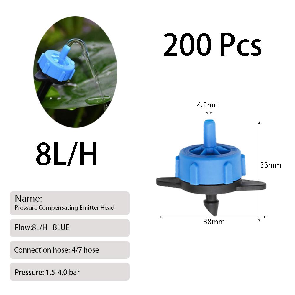 100/200 шт. 2л/4л/8л капельные эмиттеры с компенсацией давления, регулируемые капельницы, микроразъемы для садового газона, капельного орошения