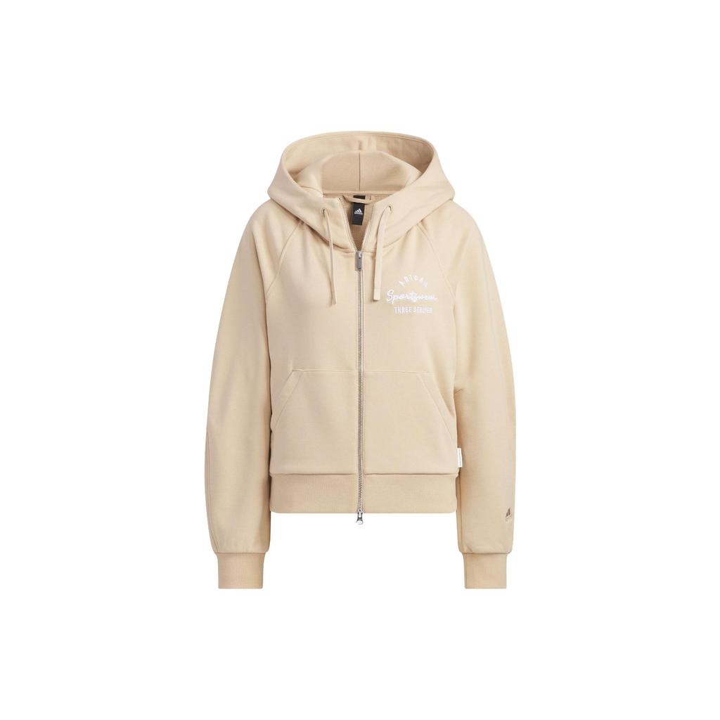 Adidas Verbiage куртка с капюшоном и вышивкой на полной молнии женская верхняя одежда Magic-светло-коричневый IZ4568