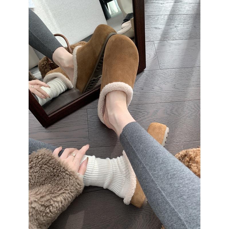 Wool Version~ Grape Ma Height Increase Cm Cow Anti-plush Plush Shoes Women's Half-drag Winter Plush Warm Cotton Shoes