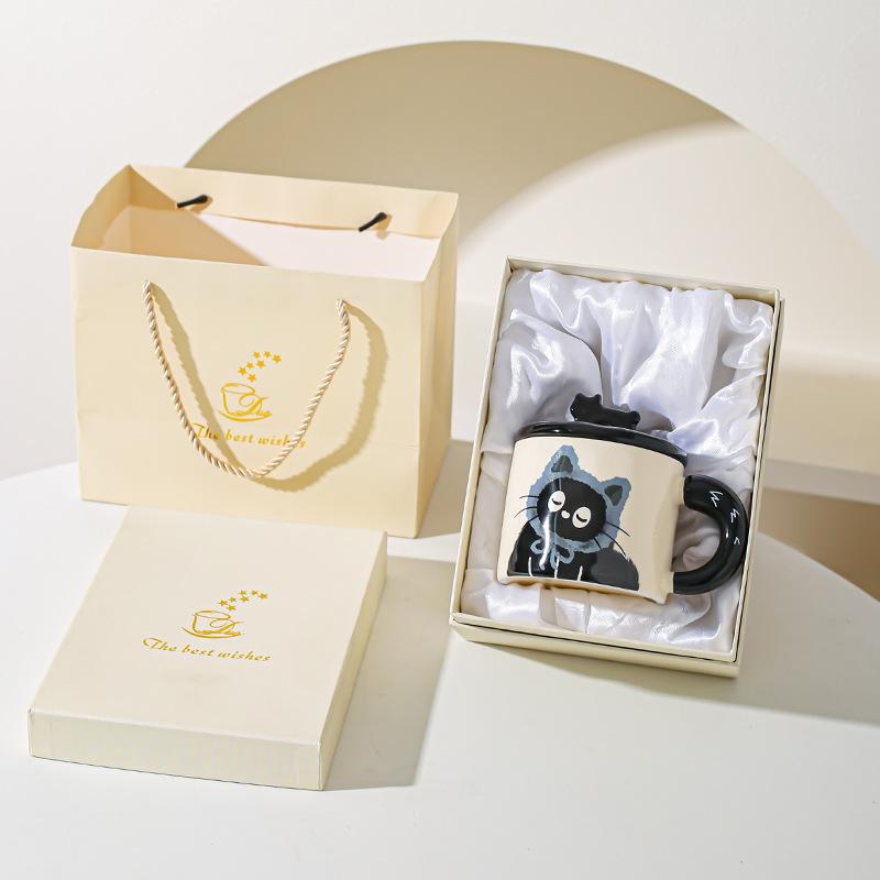 Cute Cat Cup Office Mug with Lid Water Cup Ceramic Couple Gift Souvenir Gift Box Birthday Creativity