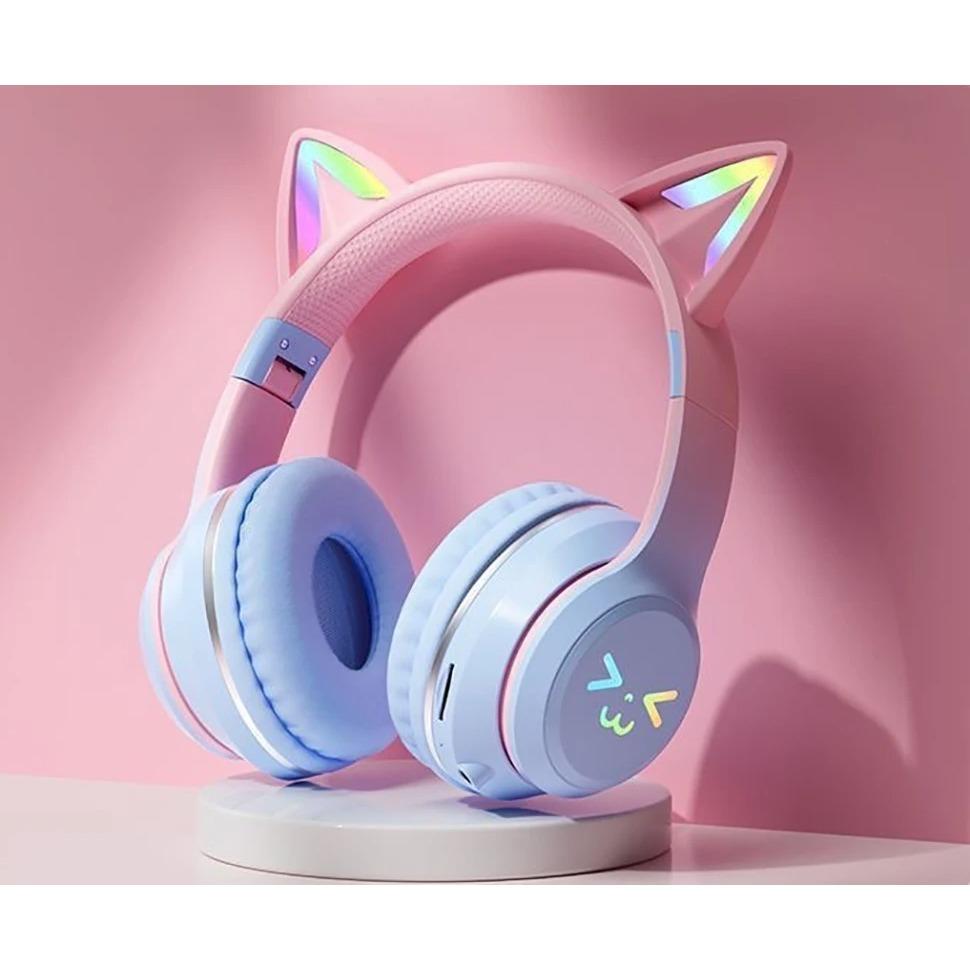 Светодиодная вспышка Bluetooth-наушники, милые кошачьи ушки, беспроводные наушники с микрофоном, для детей и девочек, стерео, крутые RGB-гарнитуры Bluetooth 5.1