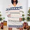 Women Plus Size V Neck Long Sleeve Printed Fitted Straight Hem Dress