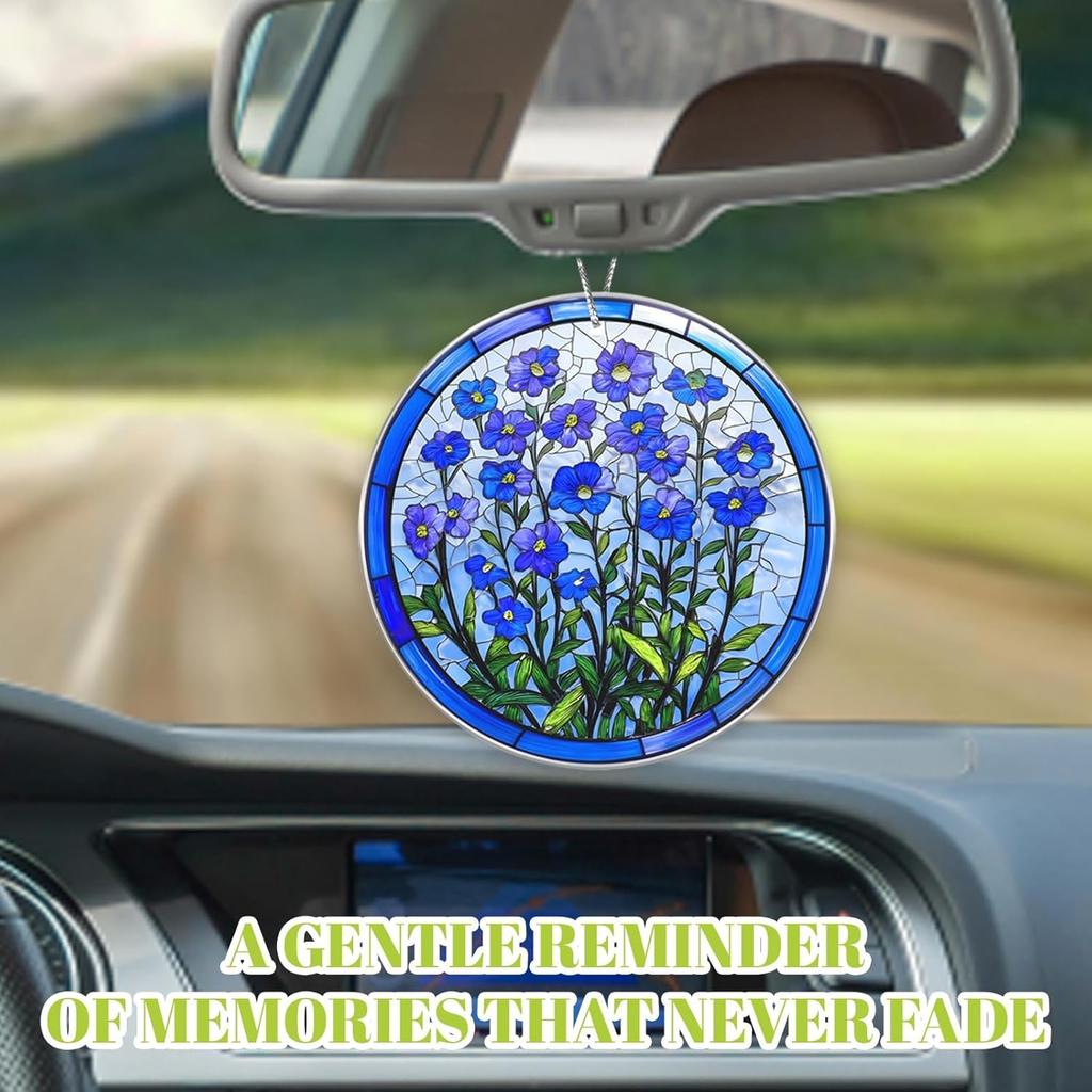 Forget Me Not Stained Glass Window Hanging, Forget Me not Gifts, Sympathy Gift for Loss of Loved One, Memorial Ornament for Window, Blue Floral Decor