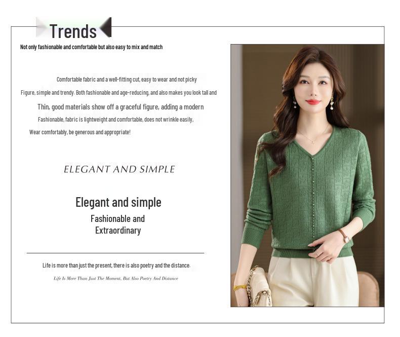 Мамин осенний трикотажный свитер с V-образным вырезом: Модный, Свободный, Теплый Топ для Женщин Среднего и Пожилого Возраста