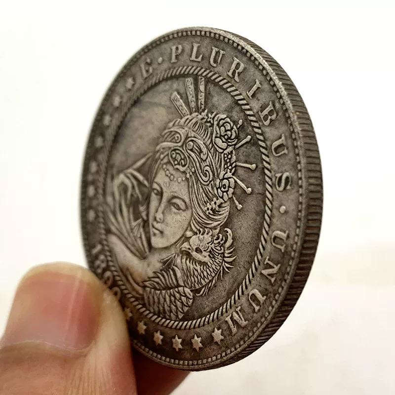 1890 Wandering Coin Japanese Peacock Girl Brass Old Silver Commemorative Medal Craftsmanship Copper Silver Coin Magic Commemorative Coin