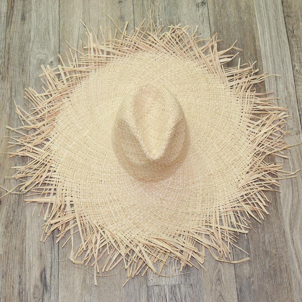 Women's concave-top, loose-brimmed Lafite beach hat, wide-brimmed sun hat, summer vacation sun hat