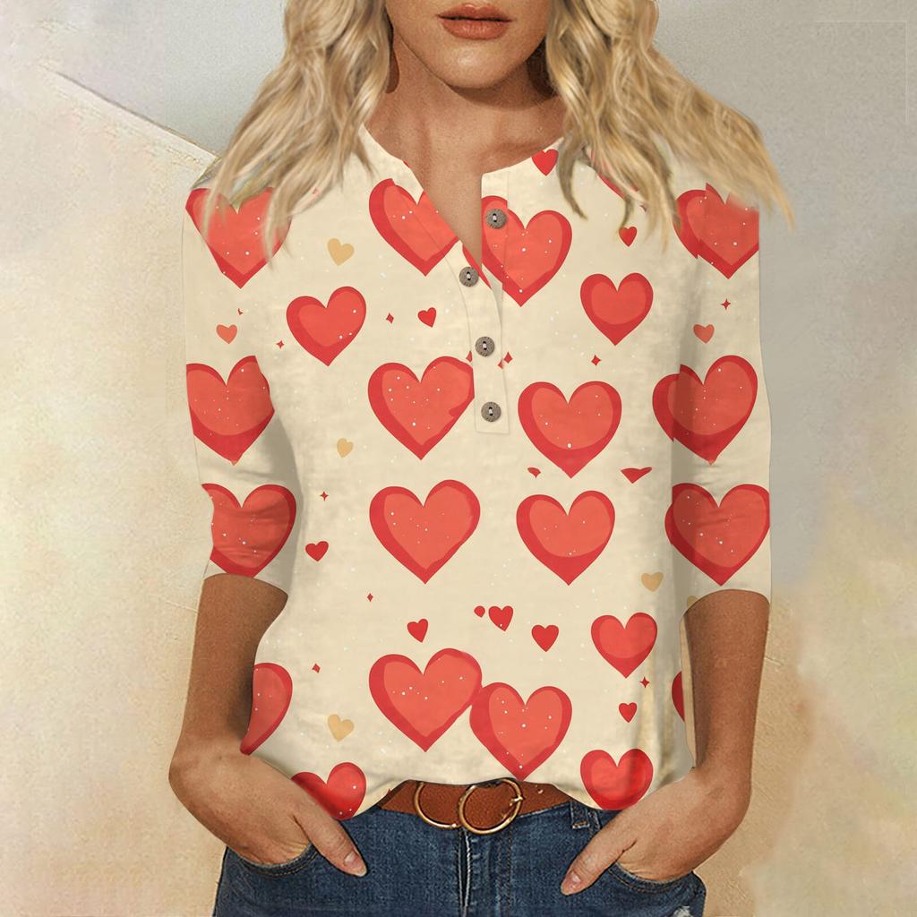 Женская мода повседневная блузка с пуговицами и рукавом 3/4 с принтом ко Дню святого Валентина