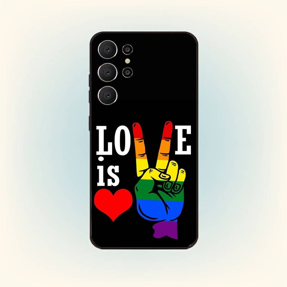 Love Is Love LGBT Rainbow Phone Case For Samsung S26,S25,24,23,22,30,21,10,9,Ultra,Plus,Lite,FE Soft Black Case