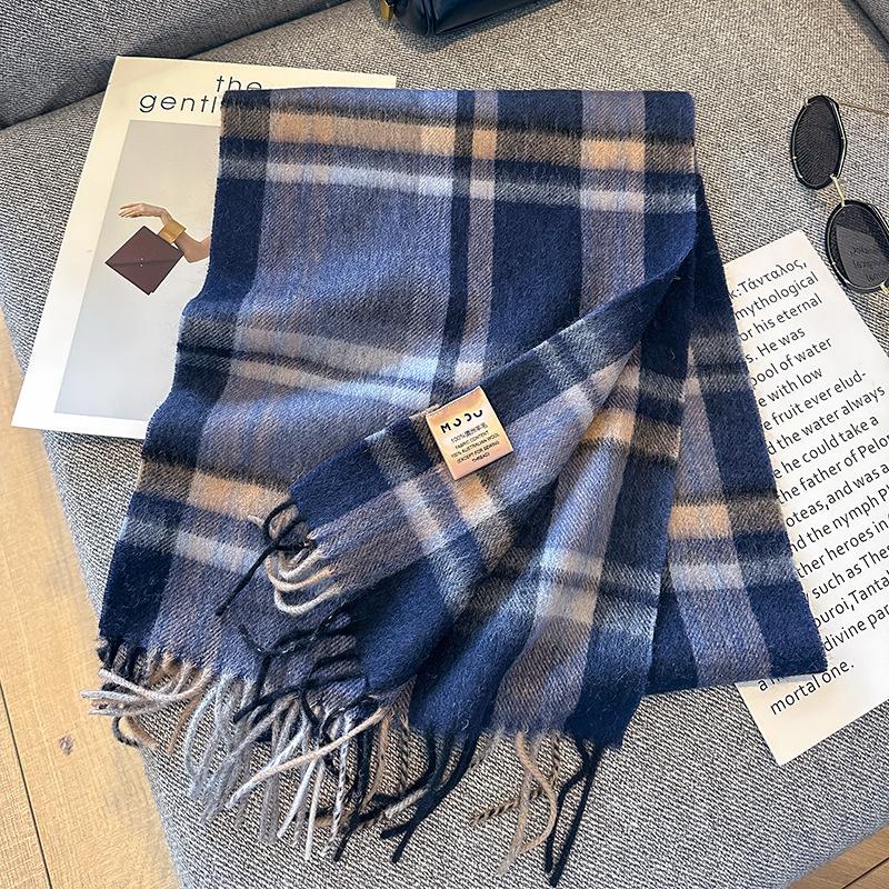 100% Wool Scarf For Women Men British Style Tartan Plaid Cashmere Scarves With Tassel Female Winter Warm Neck Scarf Shawl