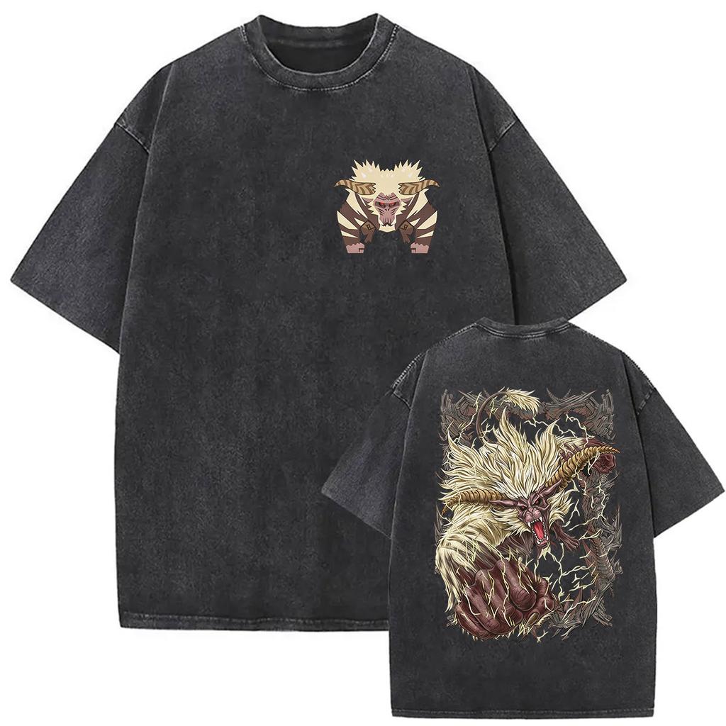 2026 Game Monster Hunter White Fatalis Vintage Washed T Shirt Men Women Casual Oversized High Quality Cotton T-shirts St490