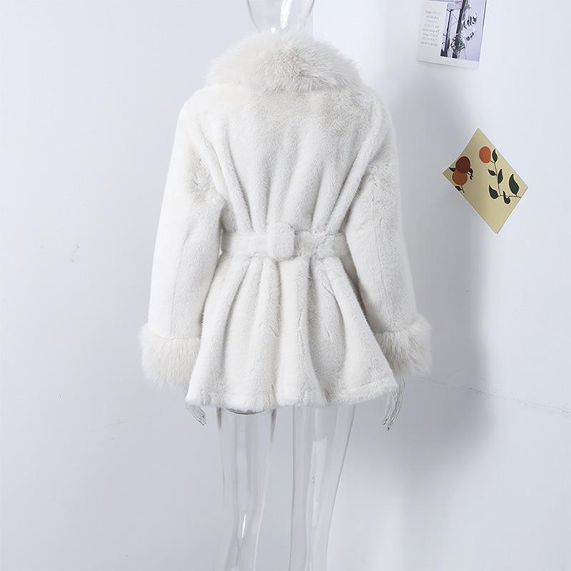 Однотонное искусственное меховое пальто средней длины для женщин, зимнее, с большим воротником из искусственного меха лисы и длинными рукавами, парки, модная верхняя одежда