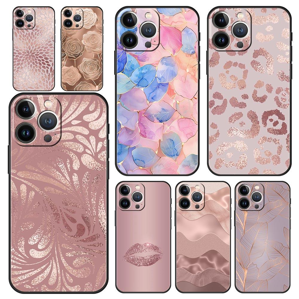Чехол для телефона для iPhone 16 15 14 13 12 11 Pro Max XS X XR SE 7 8 Plus Корпус Красивый Розовое золото арт iPhone 16e Мягкий ТПУ Чехол