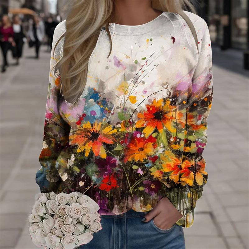 Harajuku Новые 3D-печатные красочные свитшоты с цветами Модные женские уличные свитера Зимние женские цветочные графические топы Одежда