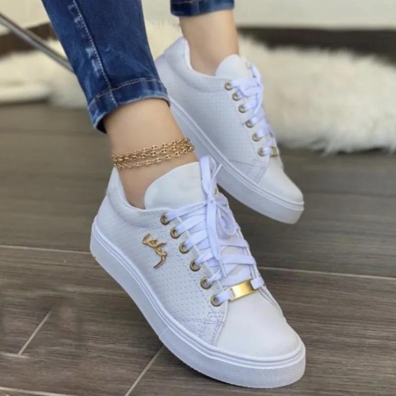 Fashion Plus Size 2025 Hot Sale Shallow Women's Vulcanize Shoes Outdoor Walking Low Heel Lace Up Sneakers Versatile Ladies Casual Shoes
