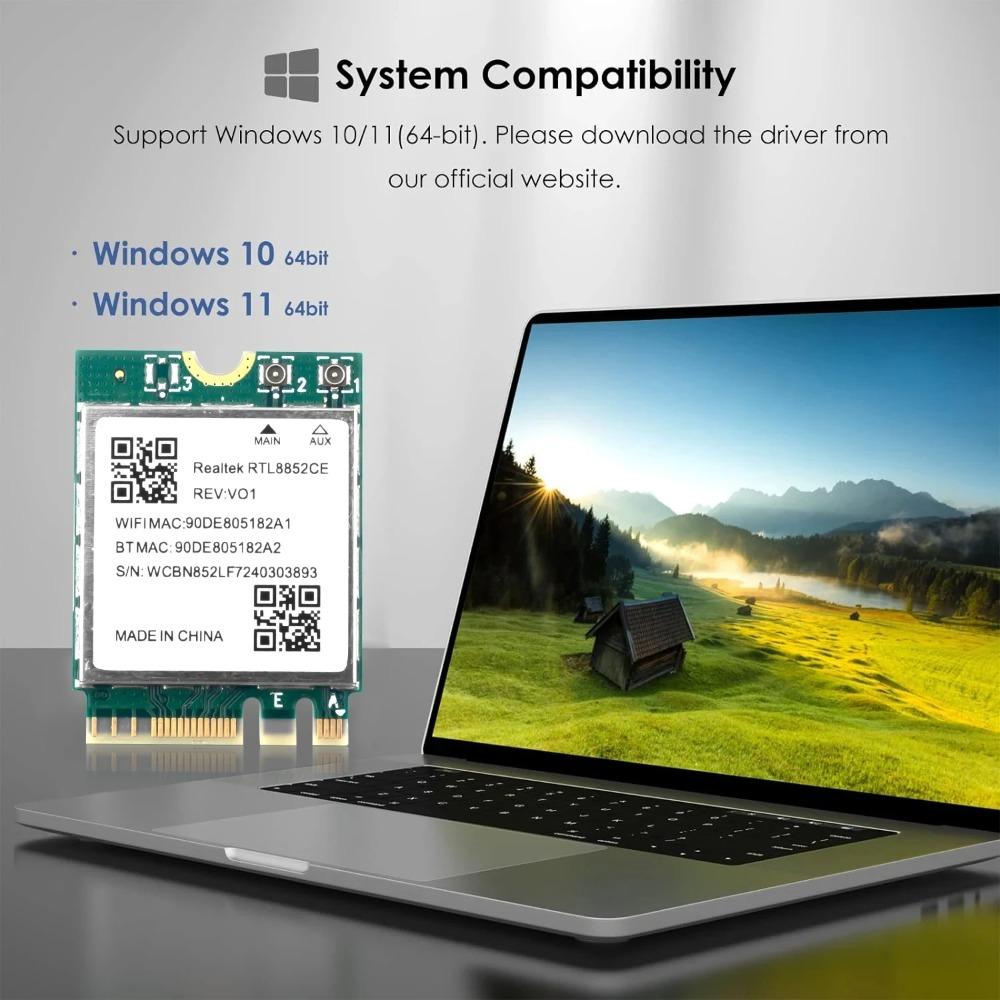M.2 RTL8852CE WiFi6E AX5400 Wireless Adapter BT5.3 Tri‑Band 2.4G/5G/6GHz 5400Mbps WiFi Network Card For Laptop Win10 Win11