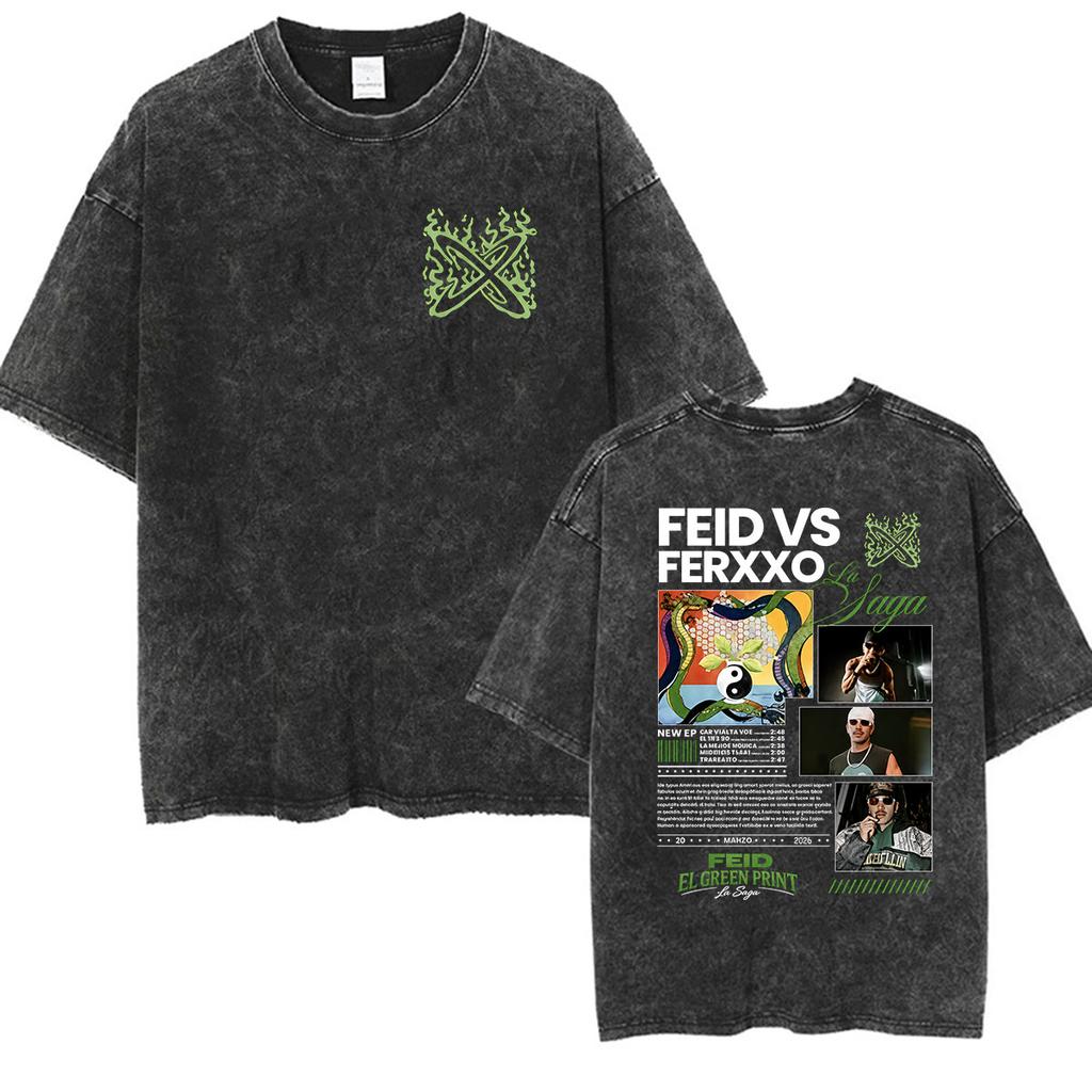 Vintage Washed Feid Vs Ferxxo Tour 2026 T Shirt Rapper Feid Ferxxo Fans Pop Short Sleeve Tshirts Mens Hip Hop Clothing Tshirt